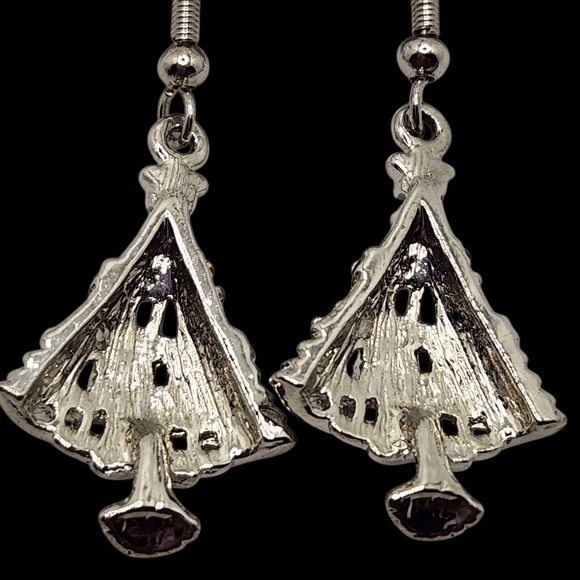 90s Vintage Silver Tone Crystal Encrusted Tree Drop Earrings Womens - Picture 4 of 5